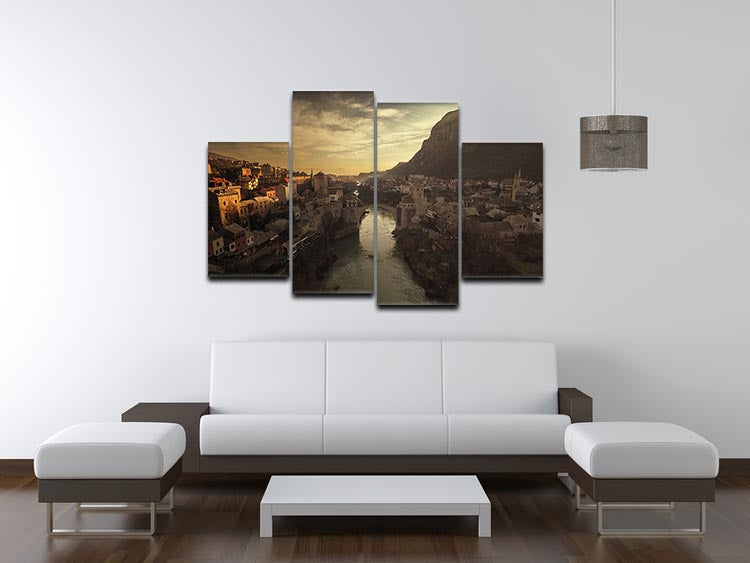 Mostar 4 Split Panel Canvas artwork featuring vibrant colors and intricate designs, displayed in a modern setting.