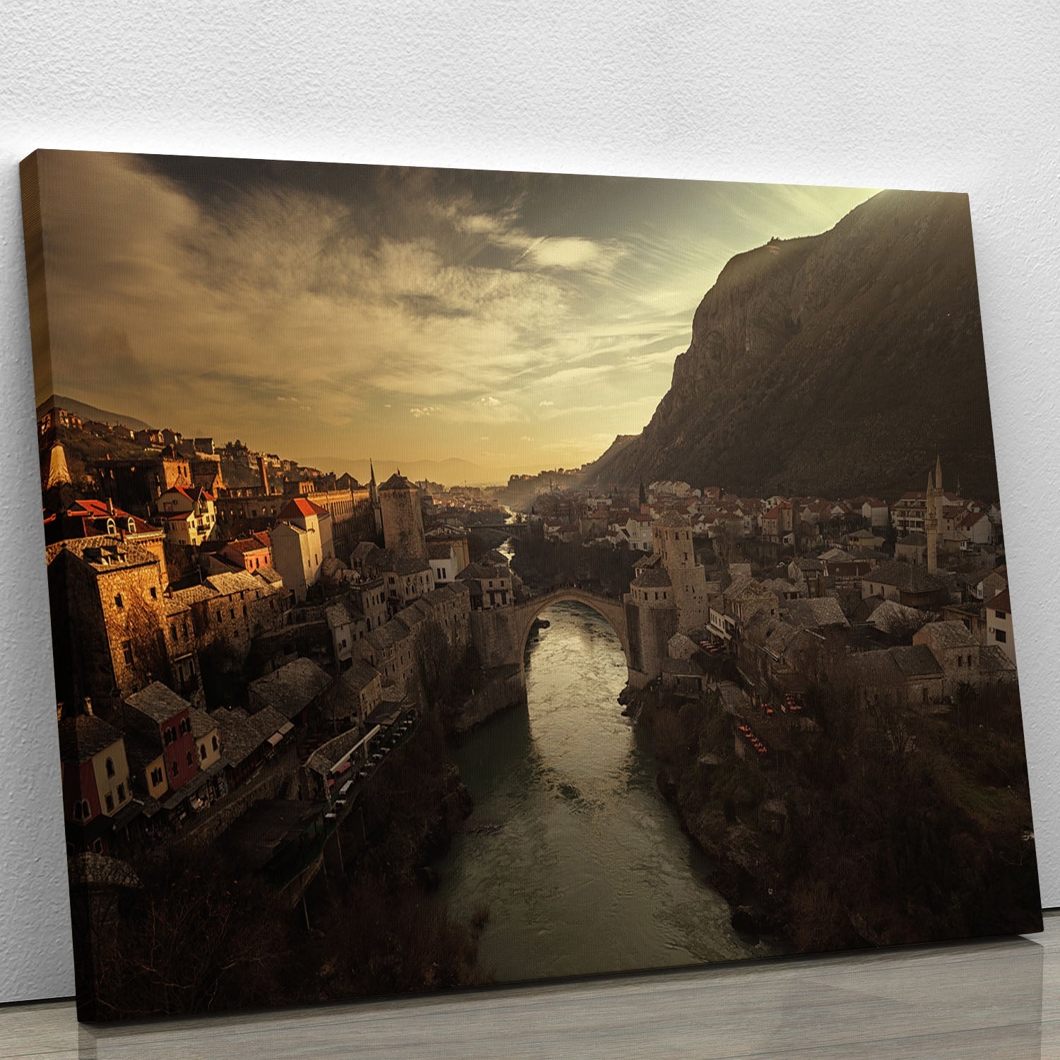 A beautiful Mostar canvas print showcasing vibrant colors and intricate designs, perfect for home or office decor.