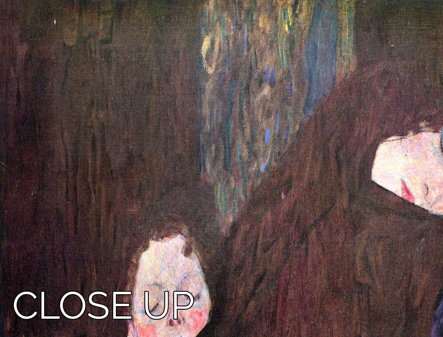 Three-panel canvas print of Mother with Children by Klimt, showcasing vibrant colors and intricate details.