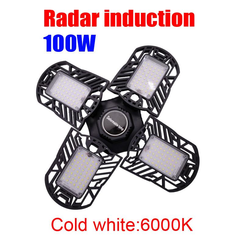 Motion Sensor LED Garage Lights with adjustable trilights, showcasing die-cast aluminum design and multiple color options.