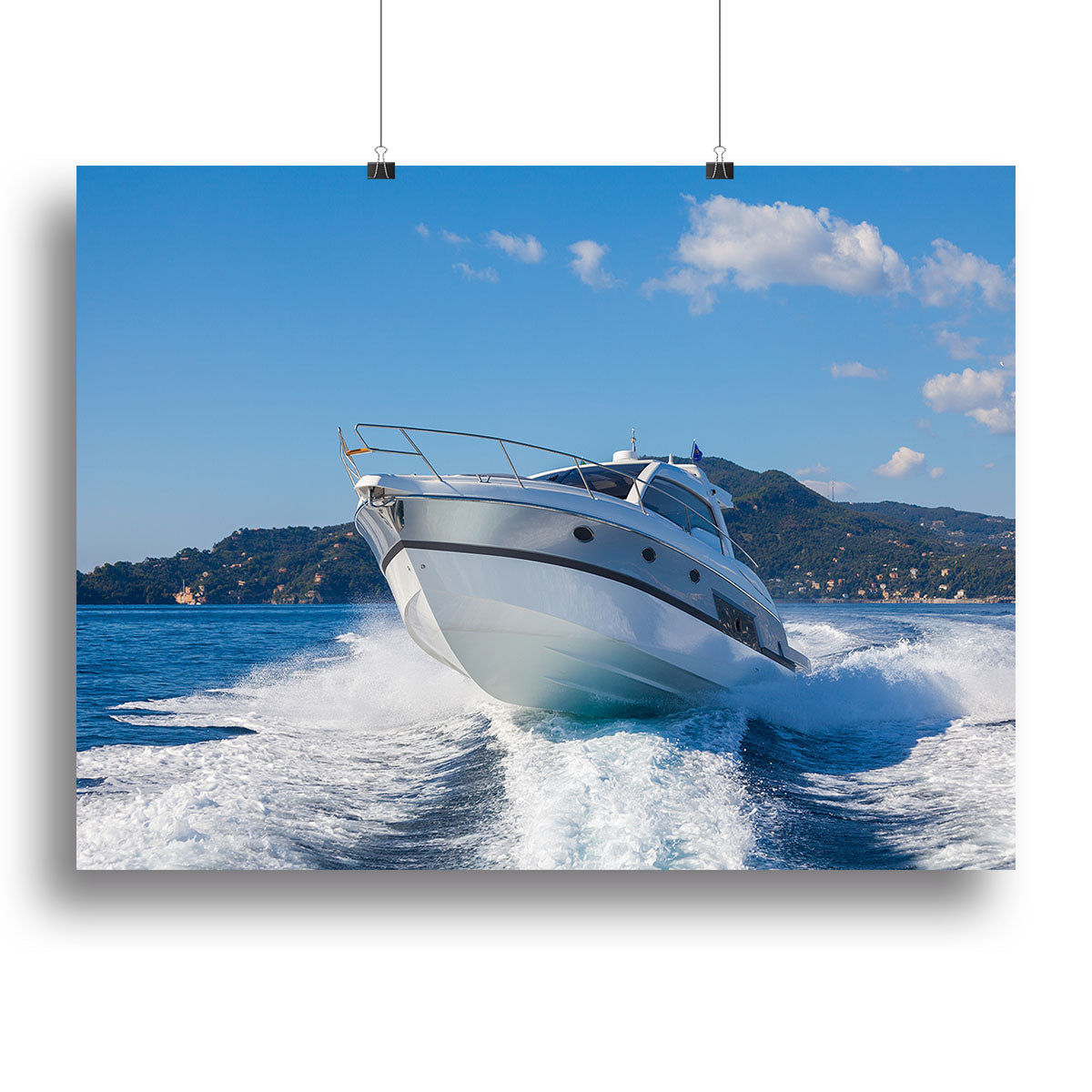 A beautiful canvas print featuring motor boat yachts in Italy, showcasing vibrant colors and intricate details of luxury yachting.