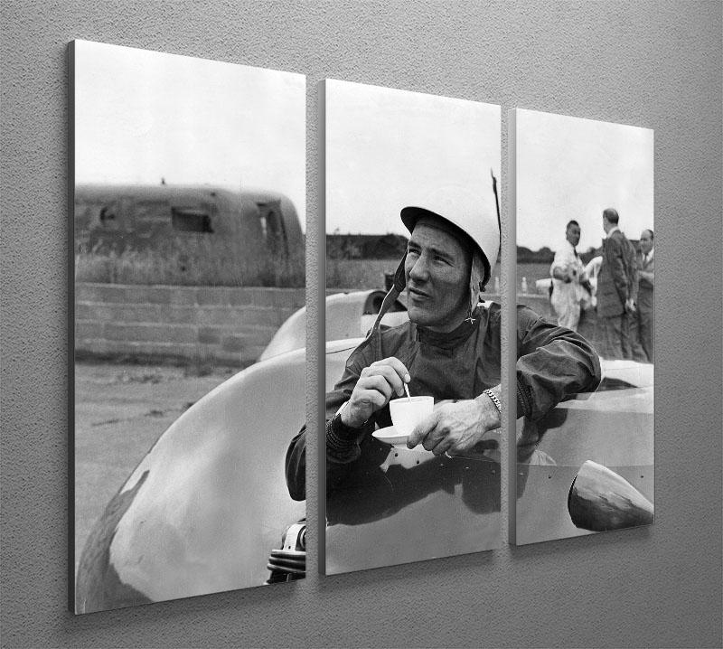 A stunning 3-panel canvas print featuring motor racing driver Stirling Moss, showcasing vibrant colors and intricate details.