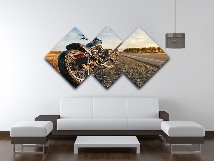A stunning 4-square multi-panel canvas featuring a motorbike under a clear blue sky, showcasing vibrant colors and intricate details.