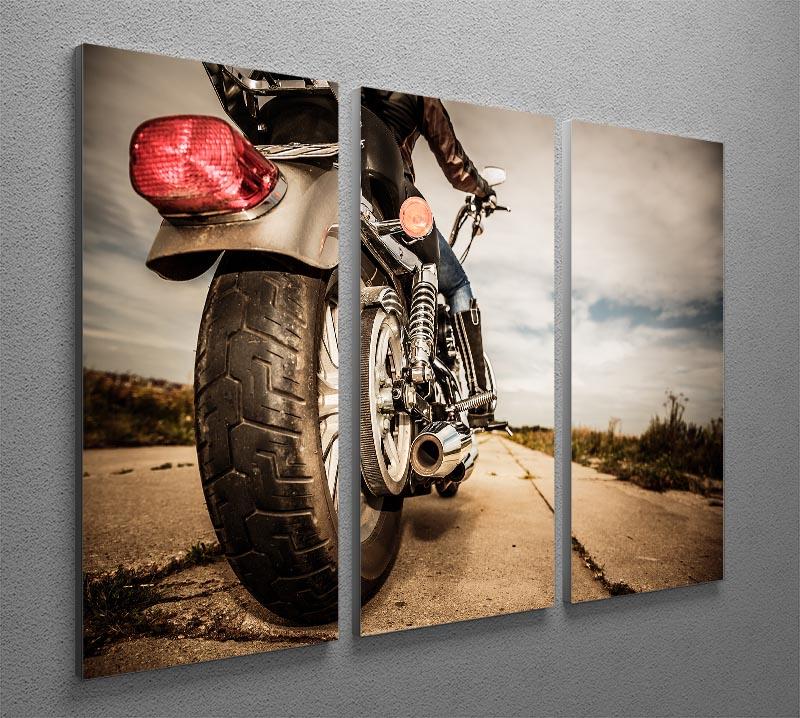 Motorbike Wheel 3 Split Panel Canvas Print showcasing a dynamic motorcycle wheel design across three canvases.