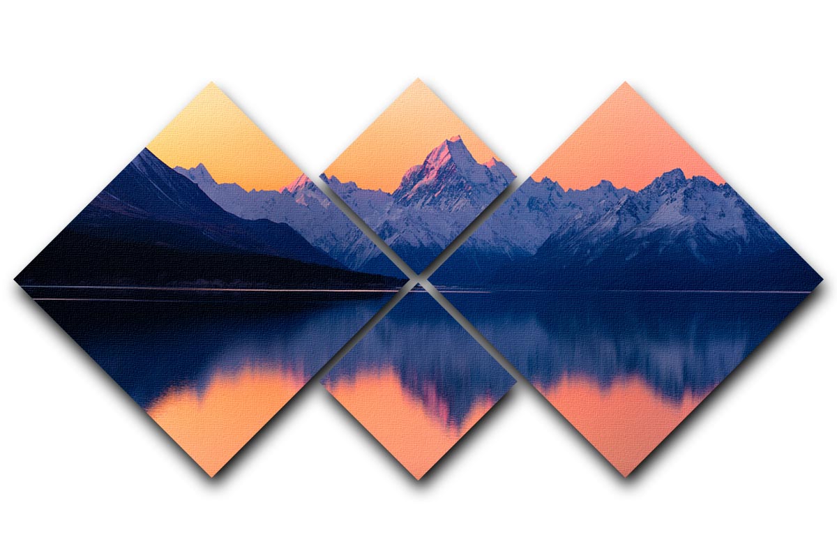 Mount Cook New Zealand 4 Square Multi Panel Canvas artwork featuring stunning landscapes divided into four equal panels.