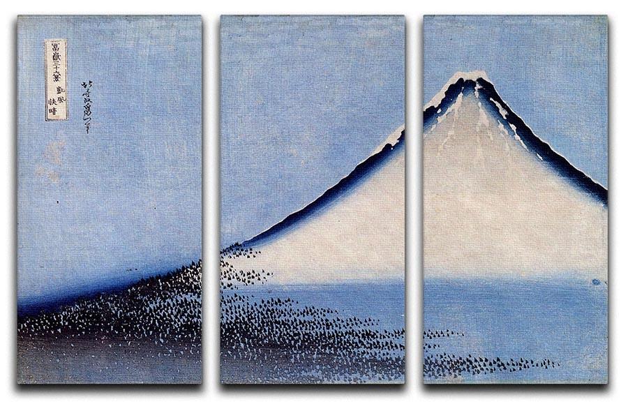 Three-panel canvas print featuring Mount Fuji by Hokusai, showcasing vibrant colors and intricate details.