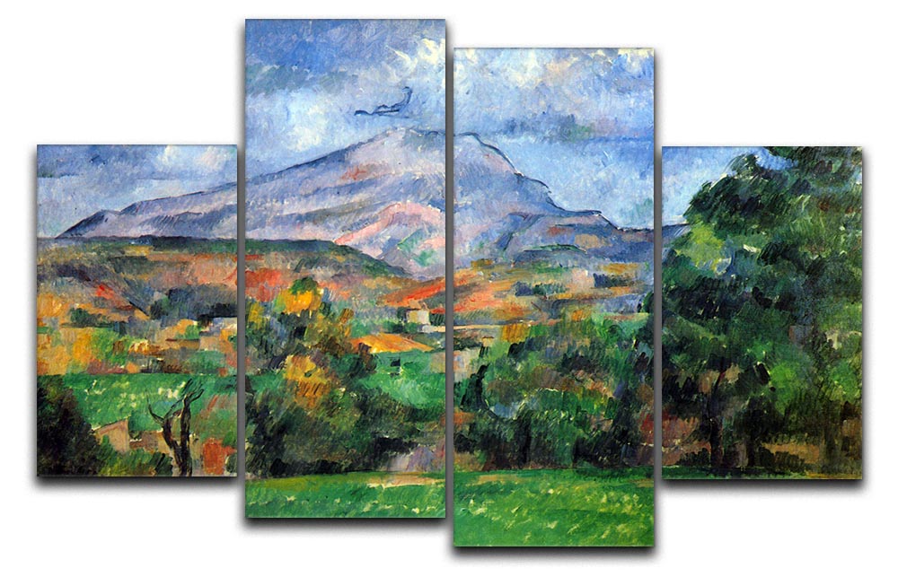 A 4-split canvas artwork featuring Cezanne's Mount St. Victoire, showcasing vibrant colors and dynamic composition across four panels.