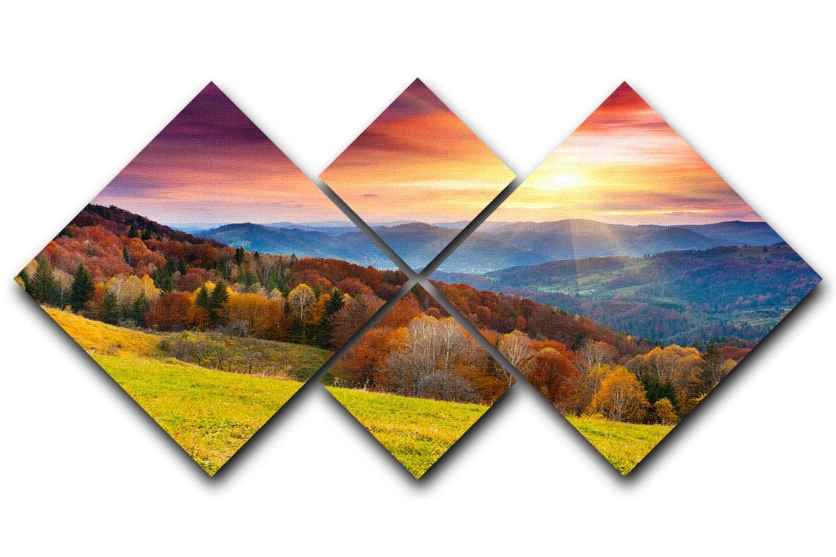 A beautiful 4-square canvas artwork depicting a mountain landscape in autumn, showcasing vibrant fall colors and serene scenery.