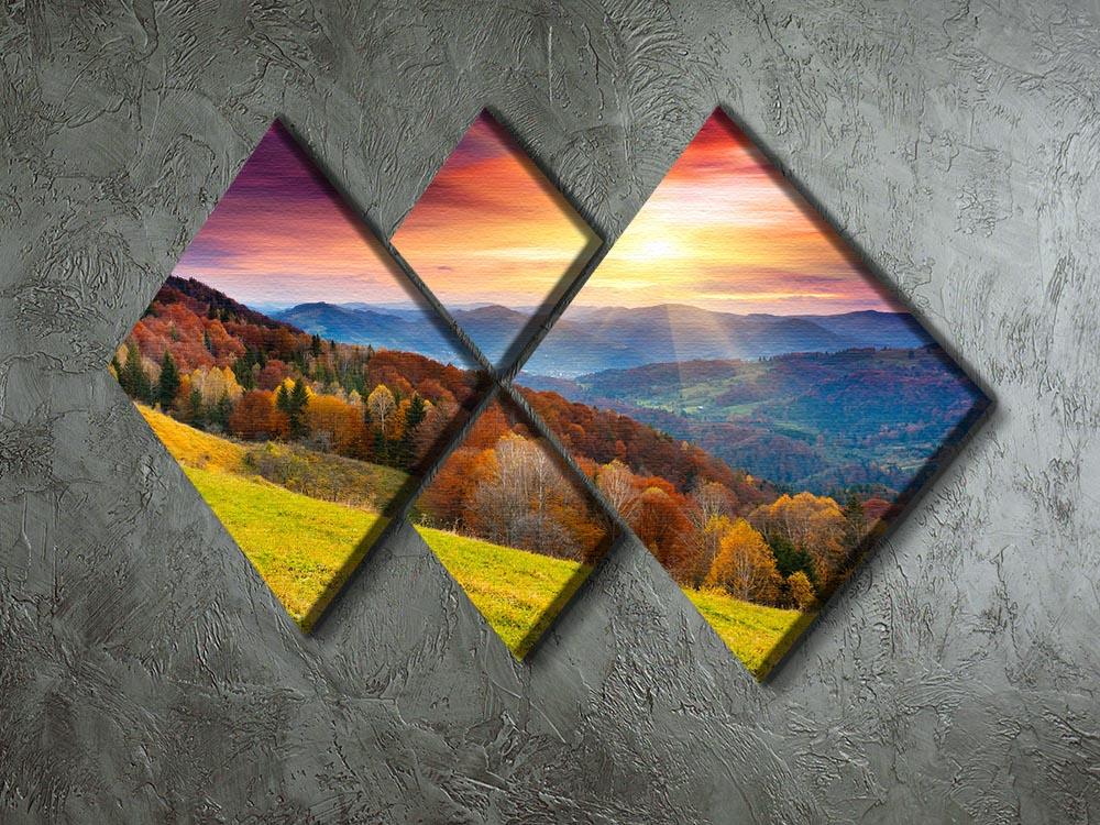 A beautiful 4-square canvas artwork depicting a mountain landscape in autumn, showcasing vibrant fall colors and serene scenery.