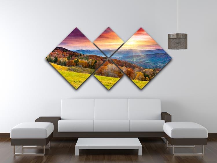 A beautiful 4-square canvas artwork depicting a mountain landscape in autumn, showcasing vibrant fall colors and serene scenery.