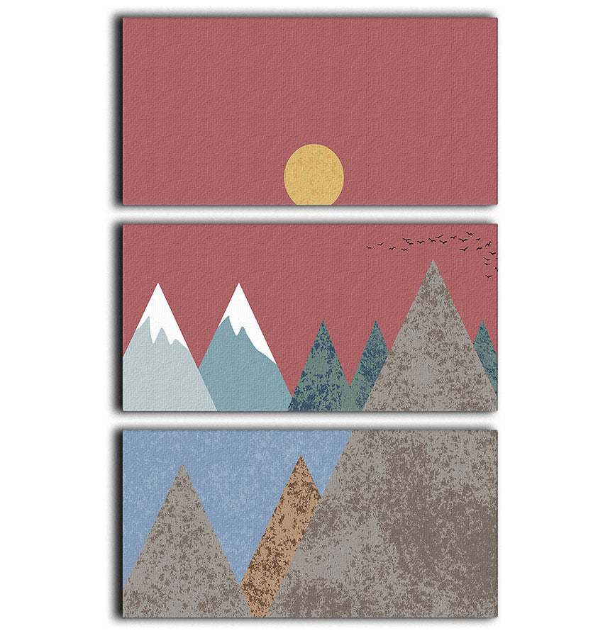 A beautiful 3-panel canvas print featuring a serene mountain landscape, showcasing vibrant colors and intricate details.