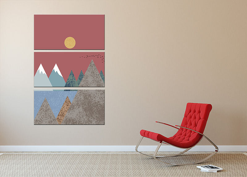 A beautiful 3-panel canvas print featuring a serene mountain landscape, showcasing vibrant colors and intricate details.