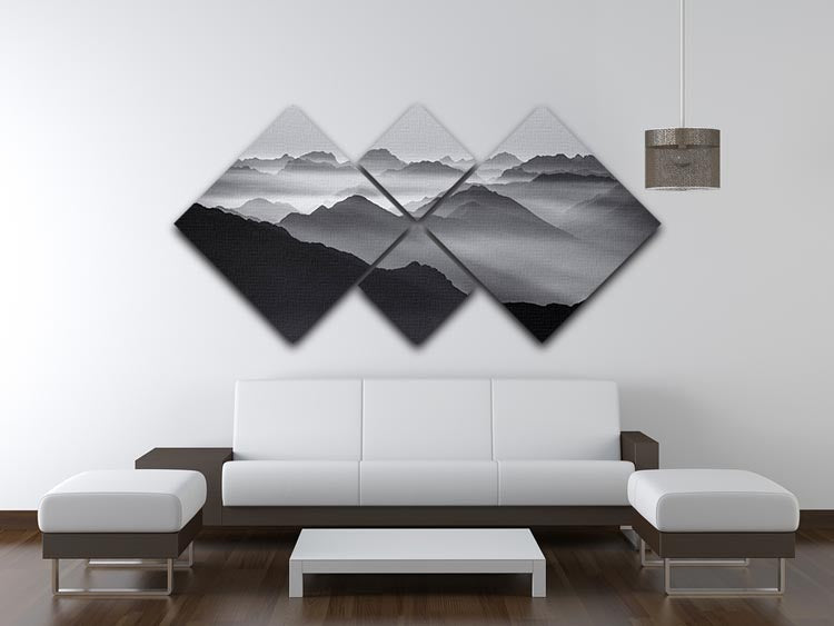 Mountain Layers 4 Square Multi Panel Canvas featuring a stunning mountain landscape divided into four equal panels.