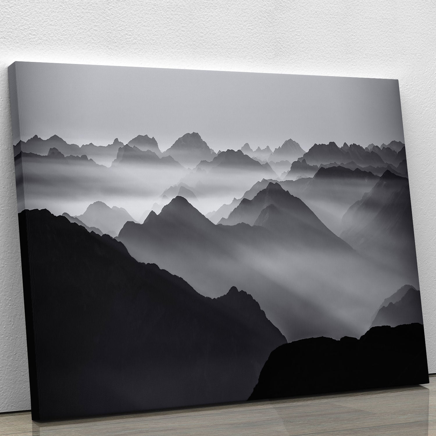 Mountain Layers Canvas Print showcasing stunning mountain scenery with layered peaks in vibrant colors, perfect for home or office decor.