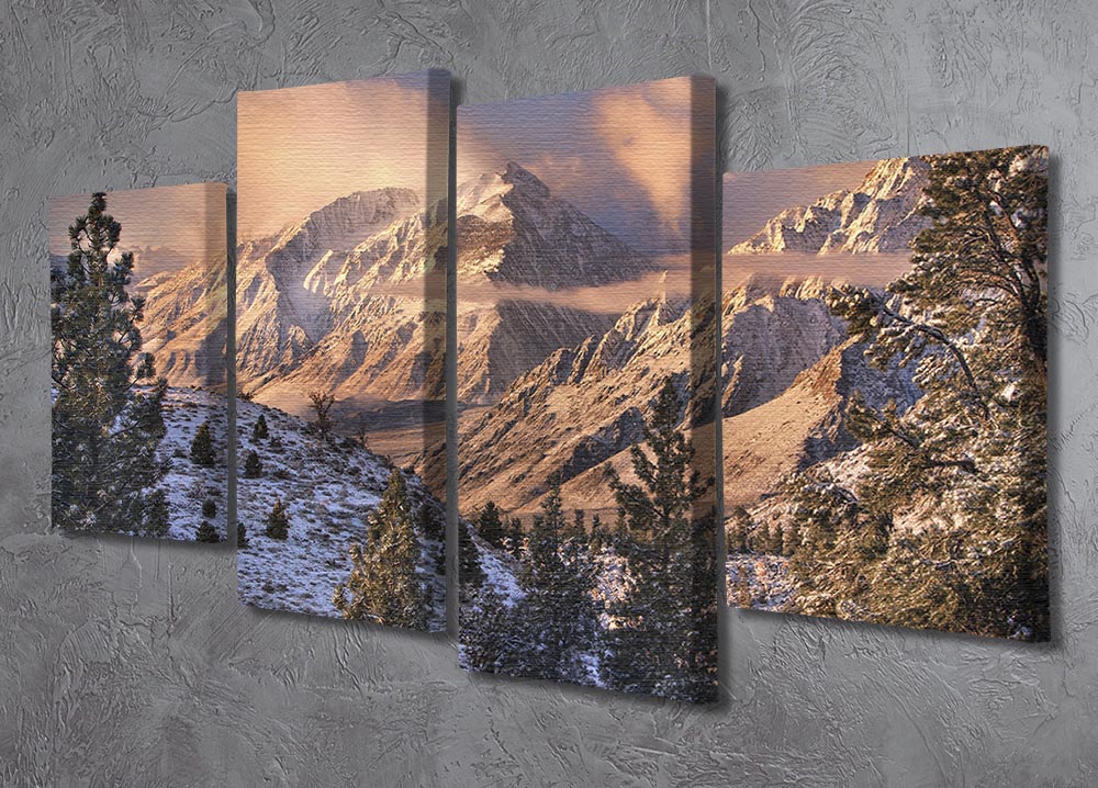 Mountain Light 4 Split Panel Canvas artwork featuring a serene mountain landscape divided into four panels.