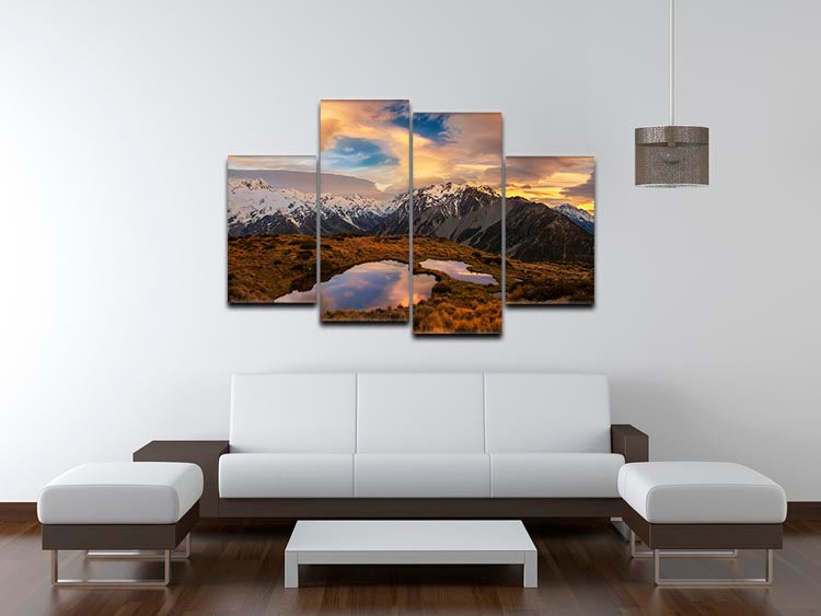 Mountain Light 4 Split Panel Canvas artwork featuring a serene mountain landscape divided into four panels.