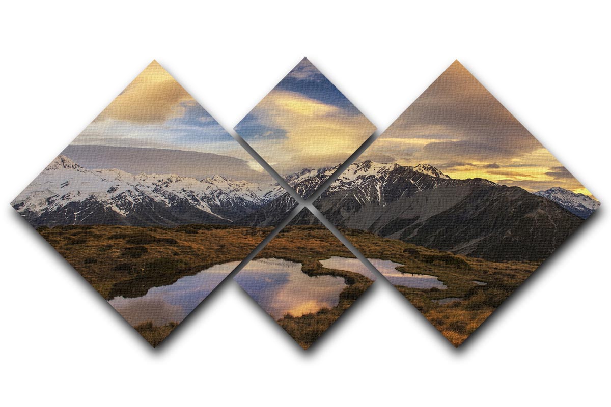 Mountain Light 4 Square Multi Panel Canvas featuring serene mountain imagery divided into four equal panels, enhancing room decor.