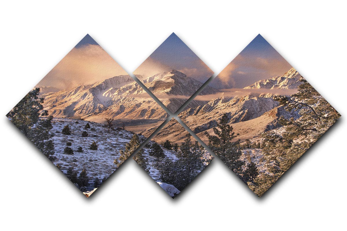 Mountain Light 4 Square Multi Panel Canvas featuring serene mountain imagery divided into four equal panels, enhancing room decor.