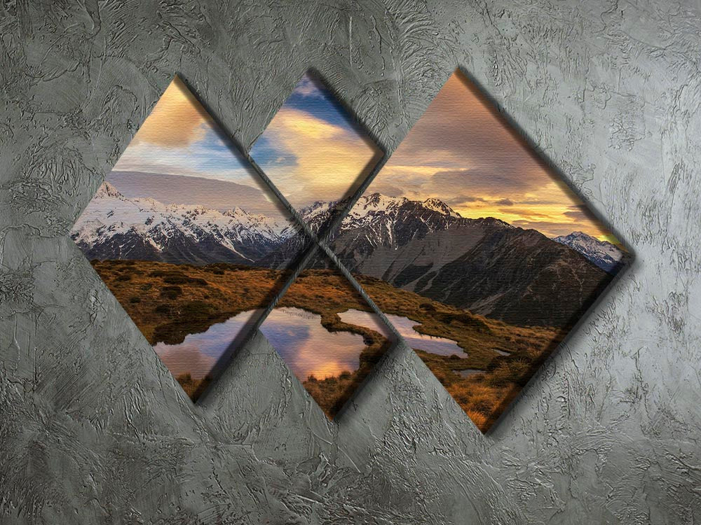 Mountain Light 4 Square Multi Panel Canvas featuring serene mountain imagery divided into four equal panels, enhancing room decor.