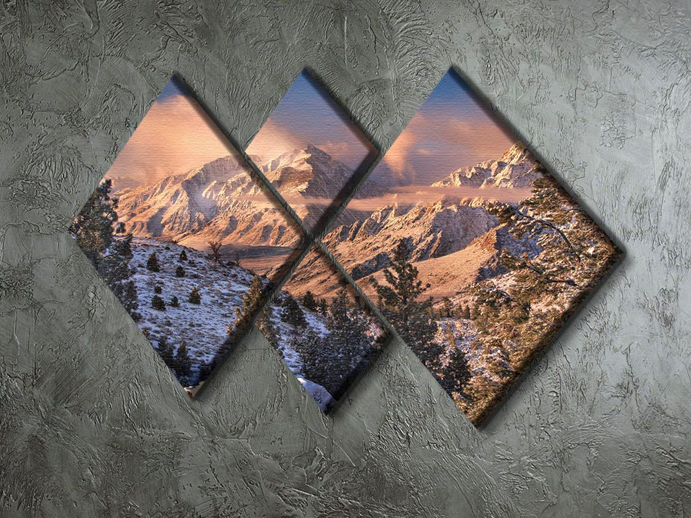 Mountain Light 4 Square Multi Panel Canvas featuring serene mountain imagery divided into four equal panels, enhancing room decor.