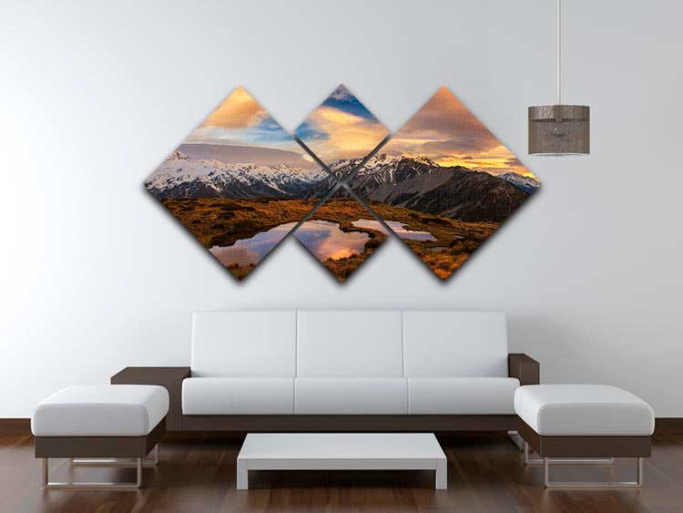Mountain Light 4 Square Multi Panel Canvas featuring serene mountain imagery divided into four equal panels, enhancing room decor.