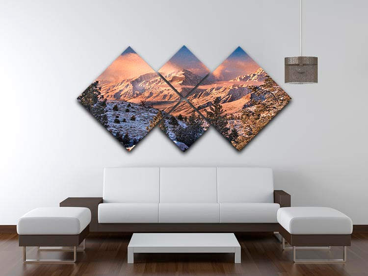 Mountain Light 4 Square Multi Panel Canvas featuring serene mountain imagery divided into four equal panels, enhancing room decor.