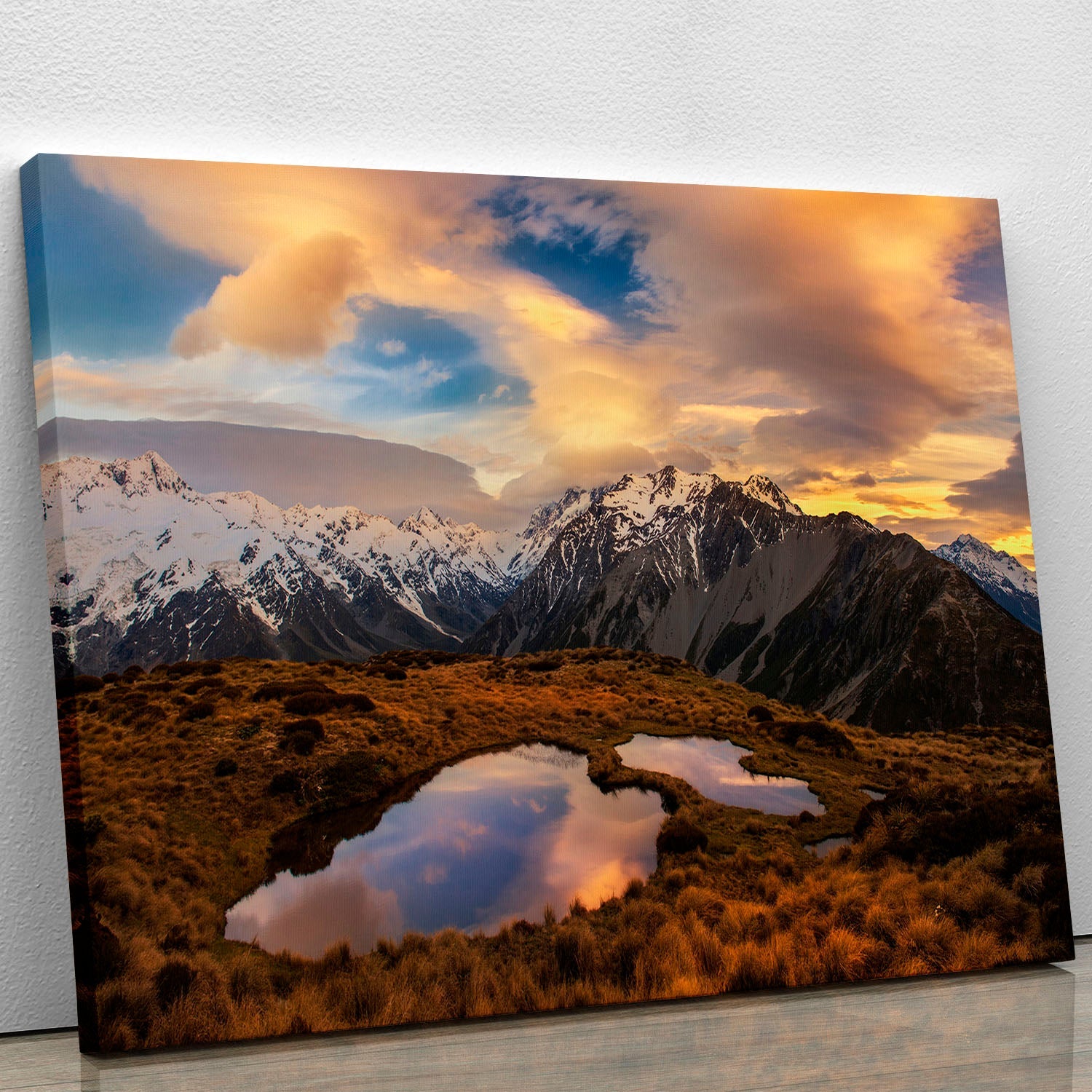Mountain Light Canvas Print showcasing serene landscape with mountains and soft lighting, perfect for home decor.
