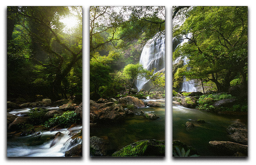 Mountain Stream 3 Split Panel Canvas Print showcasing a serene landscape with flowing water and lush greenery.