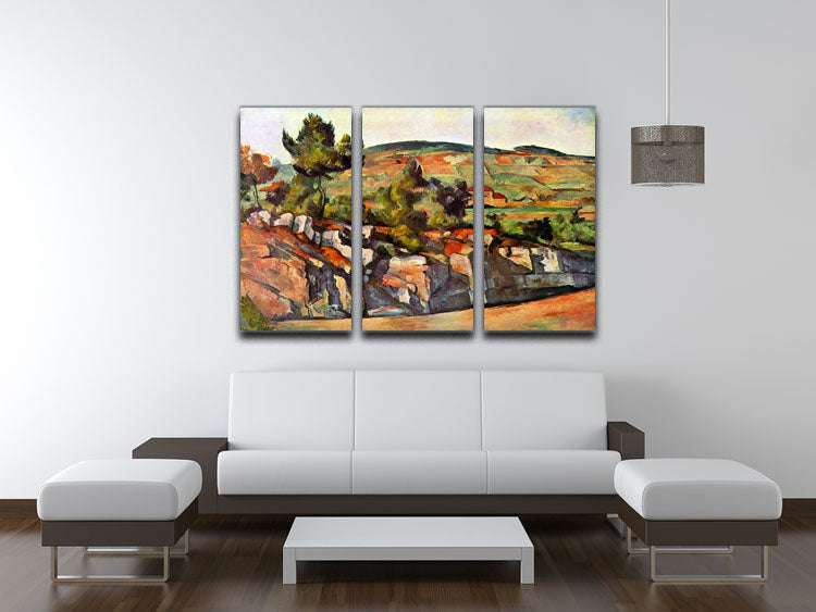 Three-panel canvas print featuring Cezanne's Mountains in Provence, showcasing vibrant colors and serene landscape.