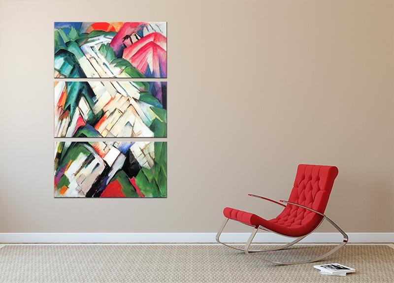 Mountains Landscape by Franz Marc 3-panel canvas print showcasing vibrant colors and serene mountain scenery.