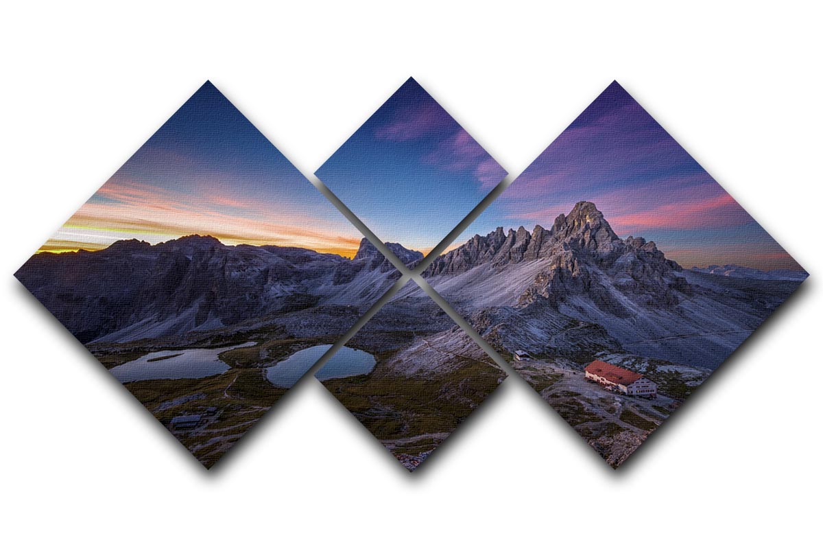 Mountainscape 4 Square Multi Panel Canvas artwork featuring serene mountain imagery divided into four equal panels.