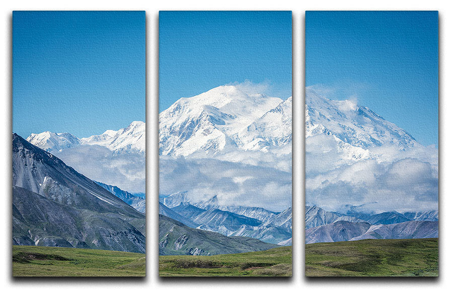 Mt Denali Alaska 3-panel canvas print showcasing stunning mountain scenery in a split design.