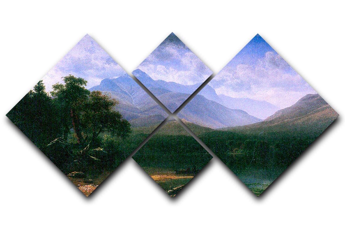 A beautiful multi-panel canvas artwork depicting Mt. Washington by Bierstadt, divided into four equal square sections for a striking visual effect.