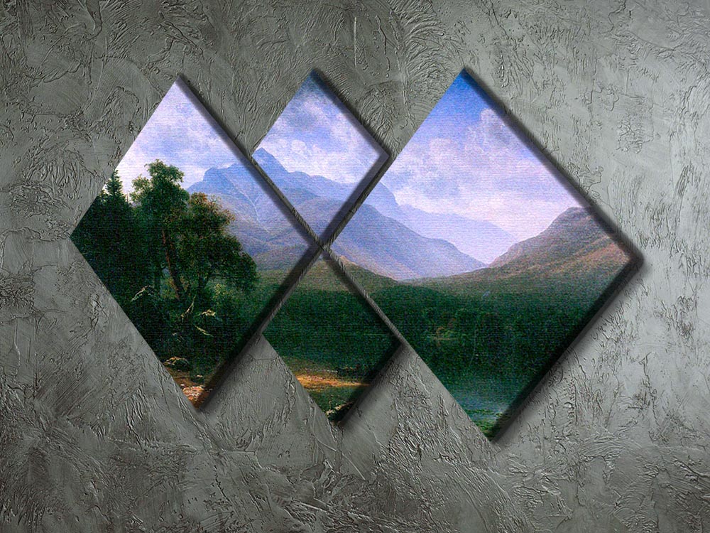 A beautiful multi-panel canvas artwork depicting Mt. Washington by Bierstadt, divided into four equal square sections for a striking visual effect.