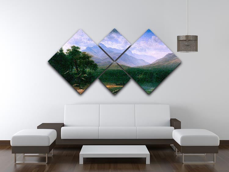 A beautiful multi-panel canvas artwork depicting Mt. Washington by Bierstadt, divided into four equal square sections for a striking visual effect.