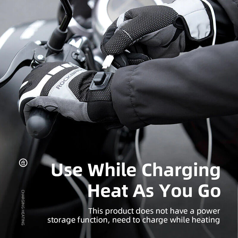 ROCKBROS MTB Heated Gloves in Extra Large size, showcasing breathable fleece and elastic fabric for winter biking.