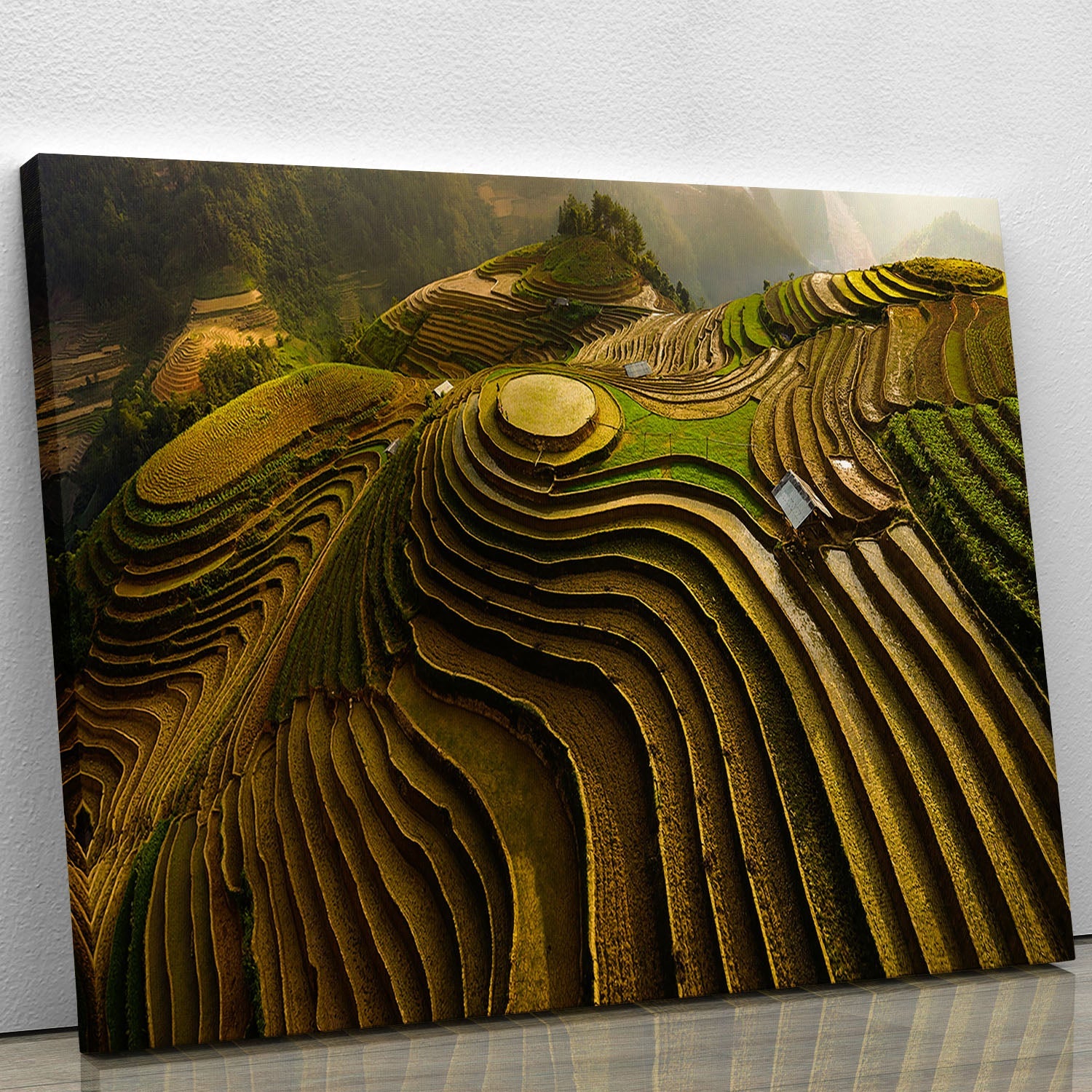 A beautiful canvas print of Mu Cang Chai, Vietnam showcasing terraced rice fields and mountains, perfect for home decor.