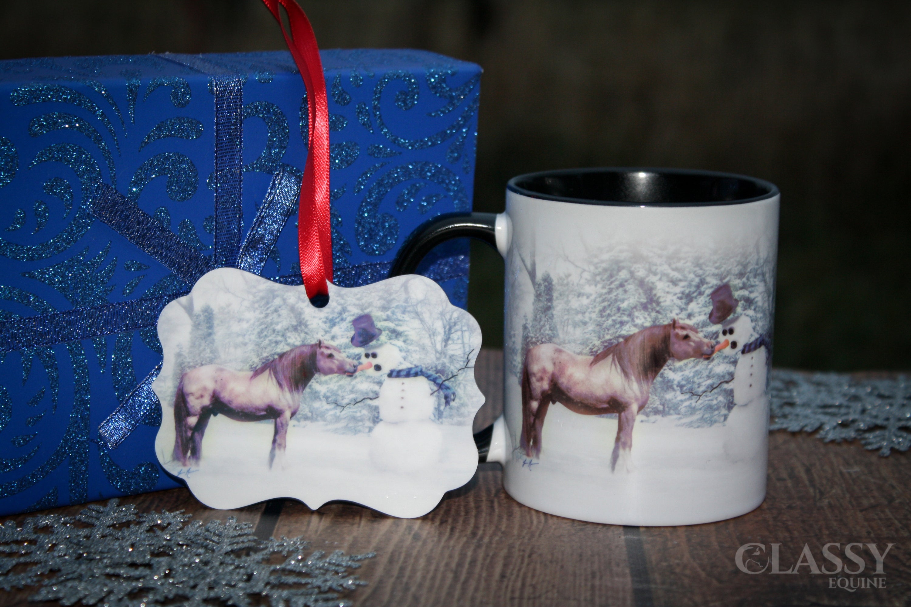 Fergus The Gypsy mug featuring a playful horse design with a black handle and interior.