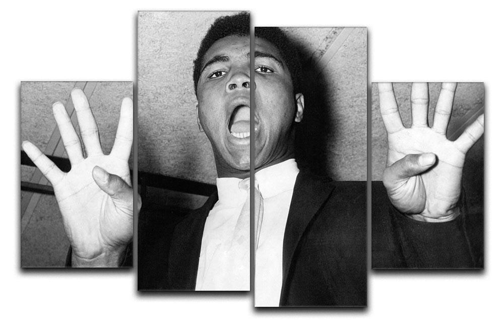 Muhammad 8 rounds 4 Split Panel Canvas artwork featuring vibrant colors and dynamic design, divided into four equal panels.