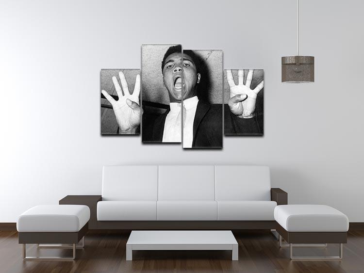 Muhammad 8 rounds 4 Split Panel Canvas artwork featuring vibrant colors and dynamic design, divided into four equal panels.