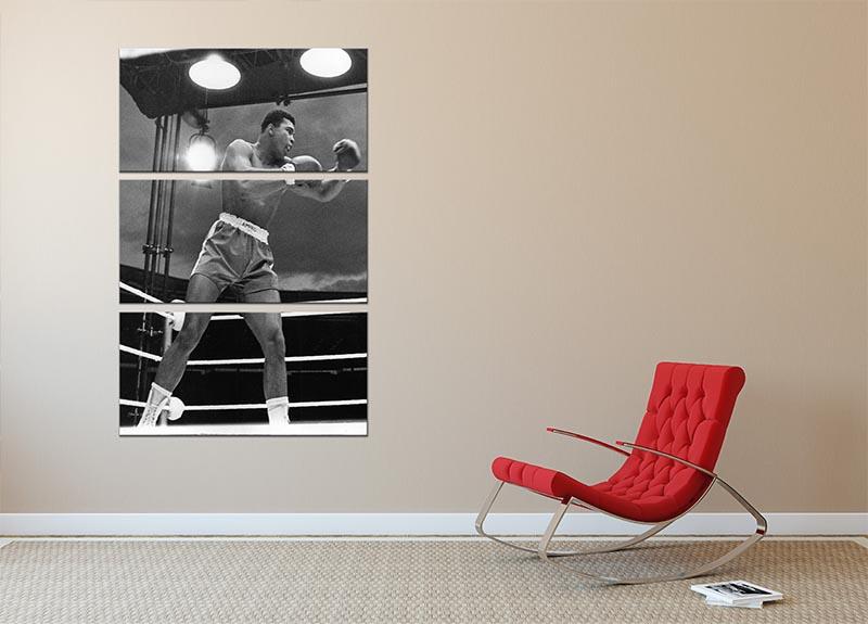 Muhammad Ali 1963 3 Split Panel Canvas Print showcasing a dynamic image of the legendary boxer, perfect for enhancing any room's decor.
