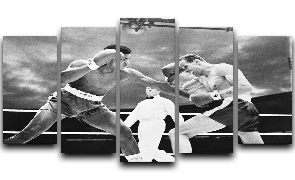 Muhammad Ali v Henry Cooper 5 Split Panel Canvas artwork featuring dynamic split design of boxing legends.