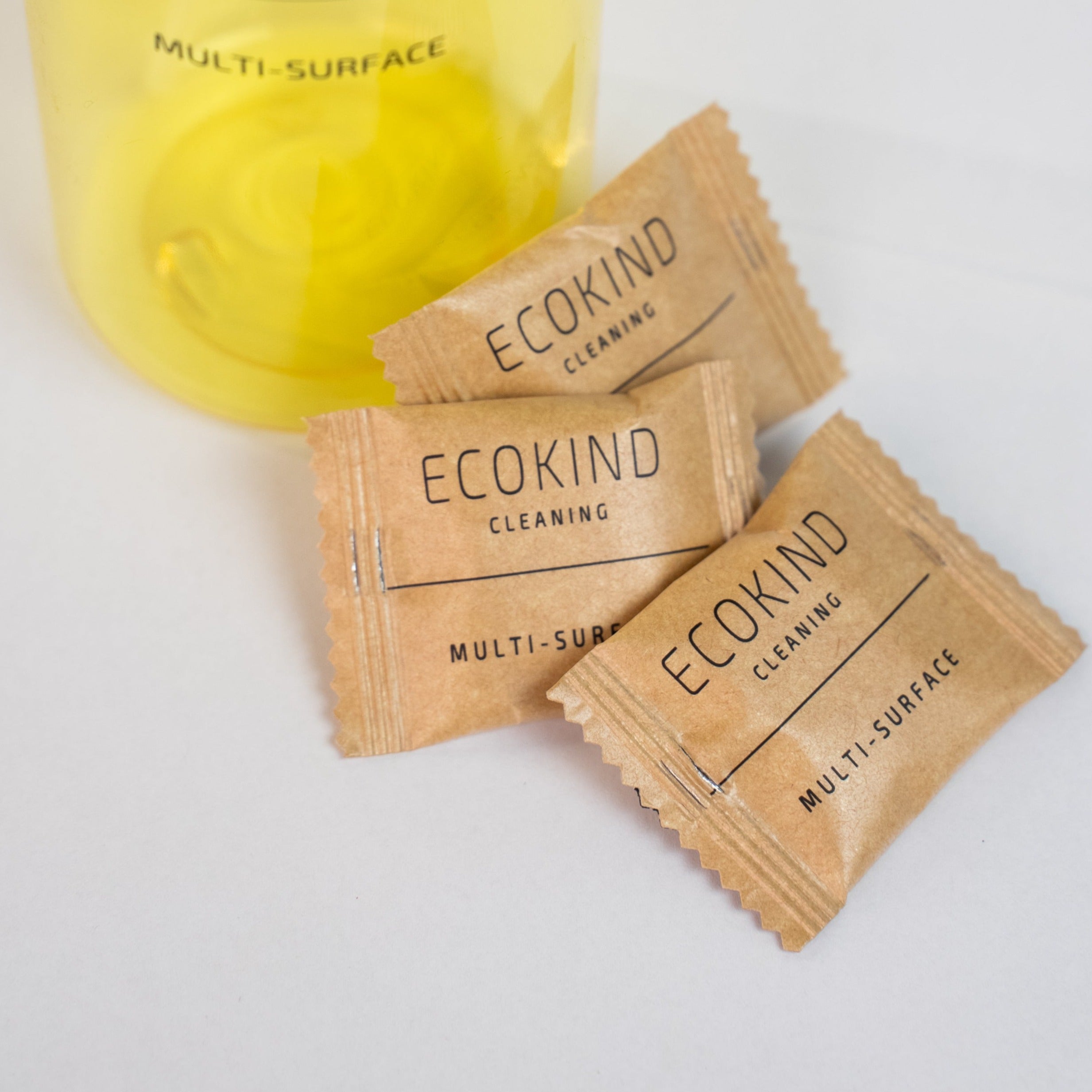 ECOKIND Multi-Surface Refill Tablets in a package, showcasing eco-friendly cleaning solution for various surfaces.