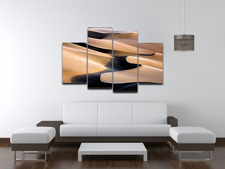A vibrant 4-split canvas artwork featuring musical themes, divided into four panels that create a cohesive design.