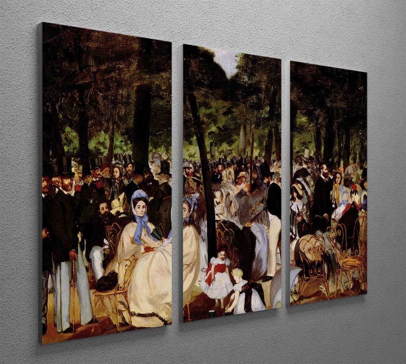 Three-panel canvas print of Music in Tuilerie Garden by Manet, showcasing vibrant colors and intricate details.