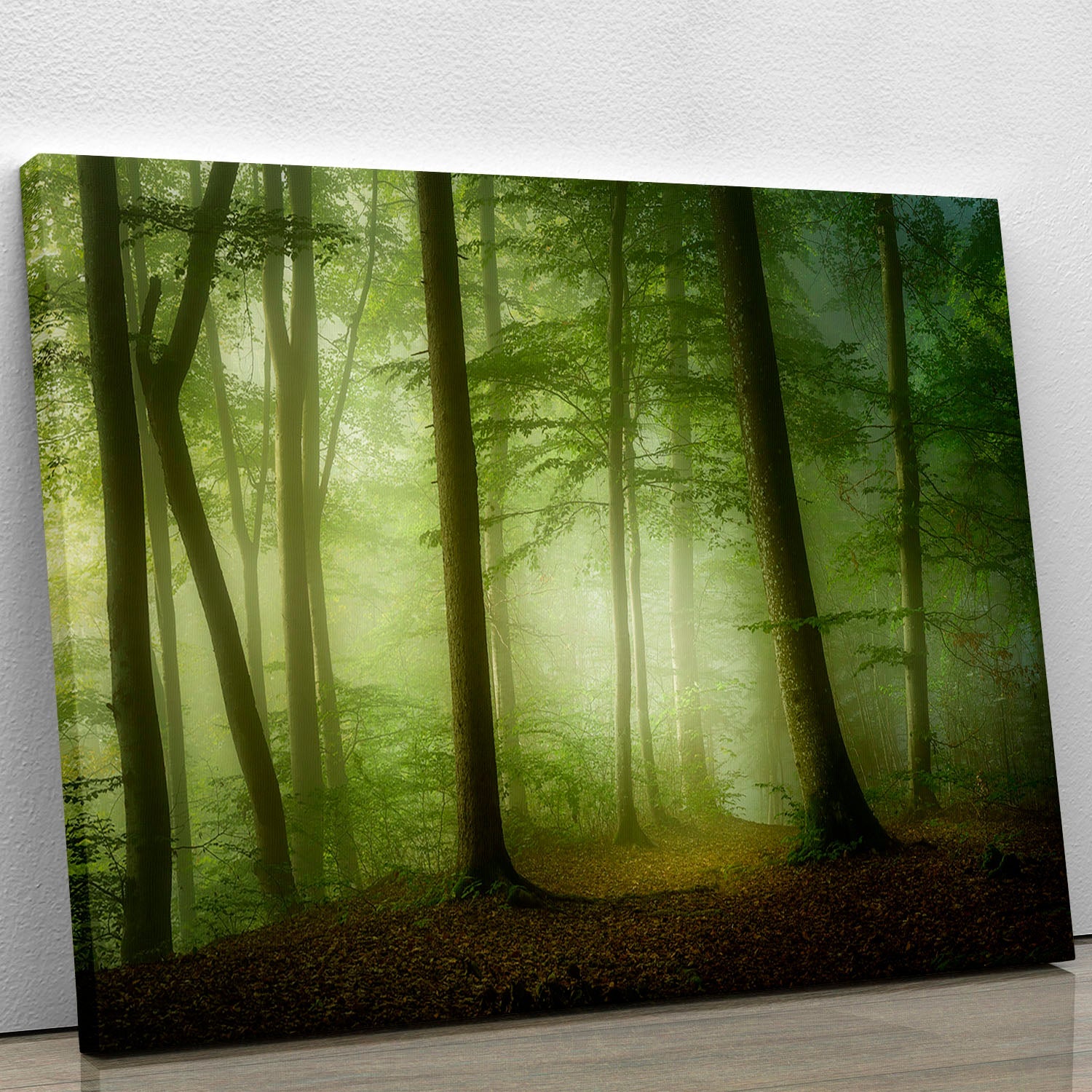 Mysterious Spring Morning Canvas Print showcasing a serene landscape with vibrant colors and intricate details.