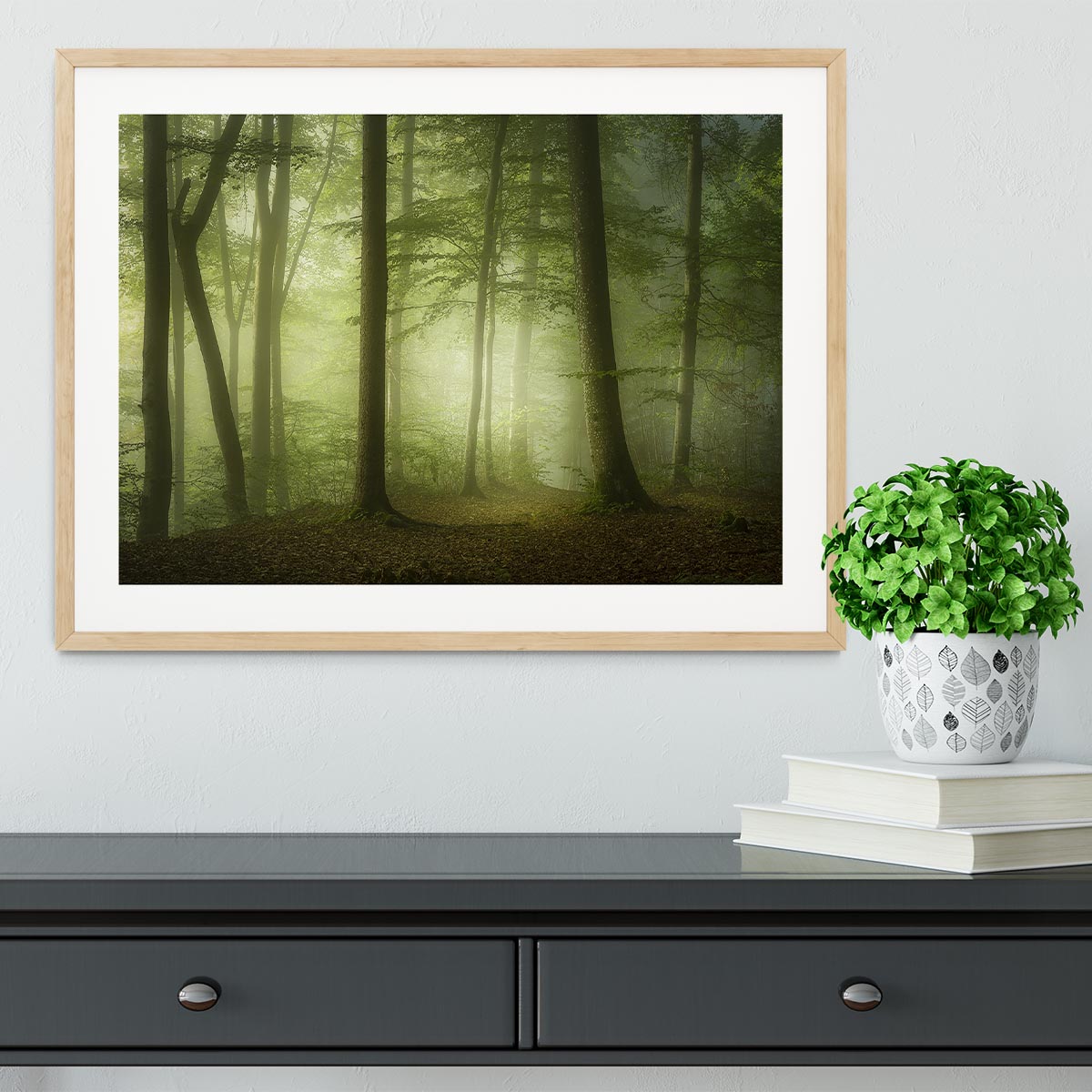 Mysterious Spring Morning Framed Print showcasing vibrant colors in a handmade frame, available in black, white, or natural wood.
