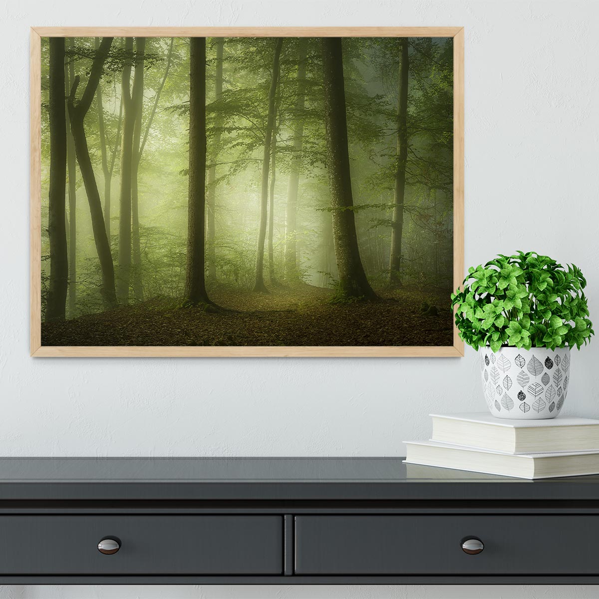 Mysterious Spring Morning Framed Print showcasing vibrant colors in a handmade frame, available in black, white, or natural wood.