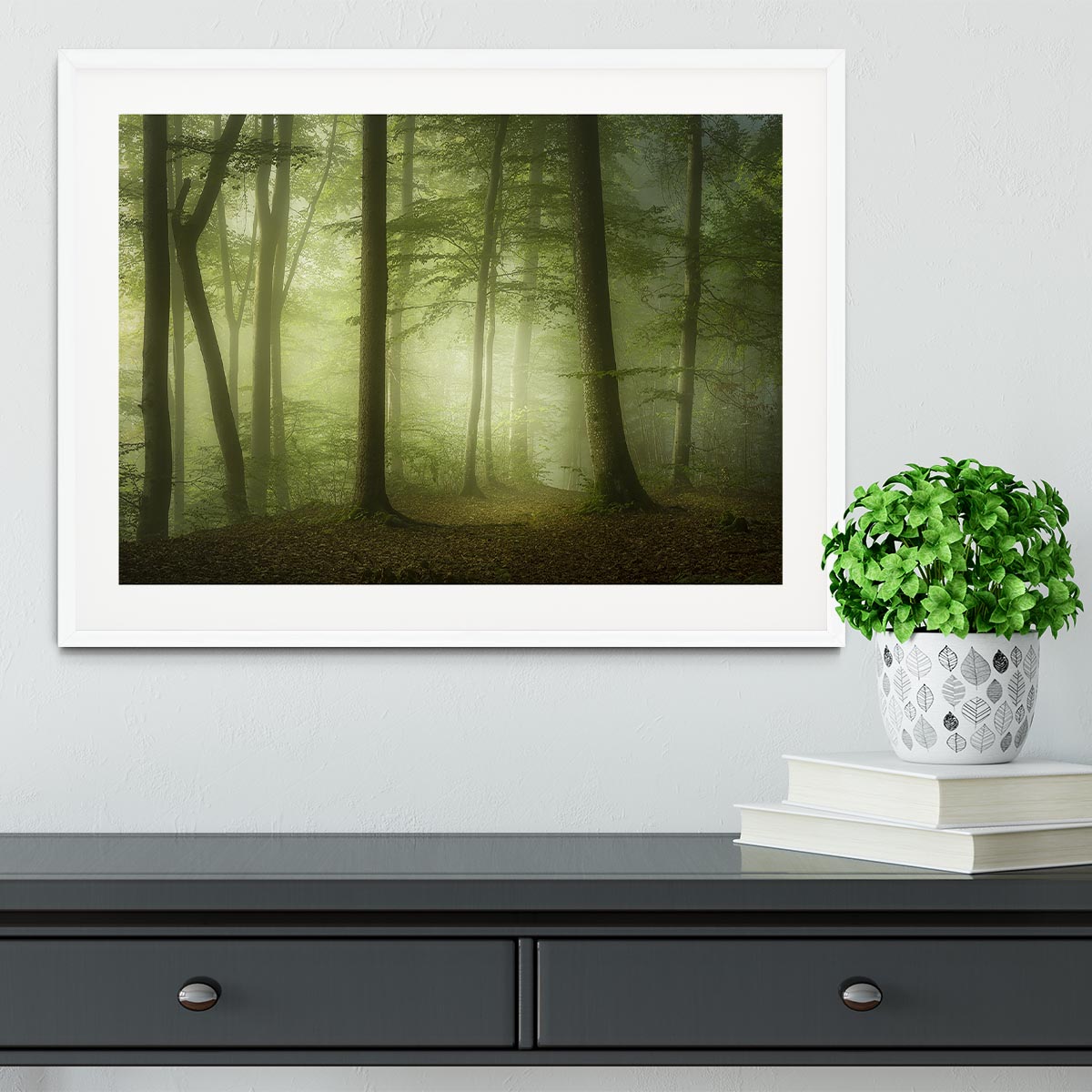 Mysterious Spring Morning Framed Print showcasing vibrant colors in a handmade frame, available in black, white, or natural wood.