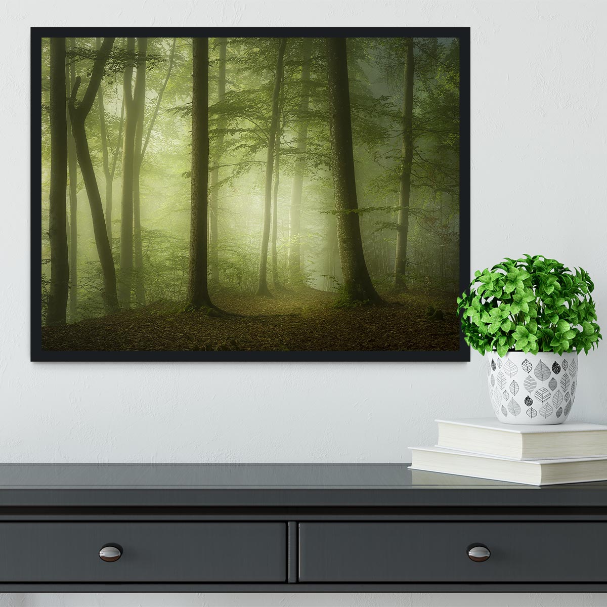 Mysterious Spring Morning Framed Print showcasing vibrant colors in a handmade frame, available in black, white, or natural wood.